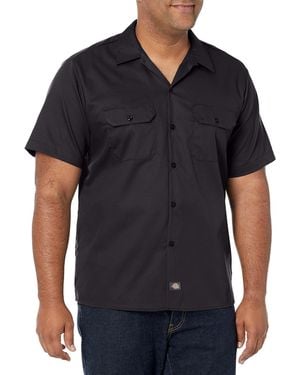 Dickies Mens Short-sleeve Flex Work Slim Fit Button Down Shirt - Black