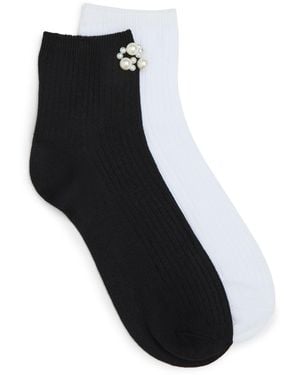 Steve Madden 2pk Cpearl Cluster Rib Anklet Socks - Black