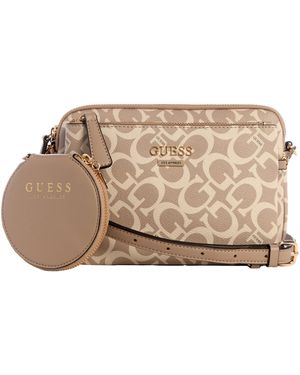 Guess Factory Aengus Logo Dual-Zip Mini Crossbody - Natur