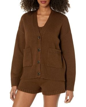 The Drop Brigitte Chunky Button Front Pocket Ribbed Cardigan pour - Marron