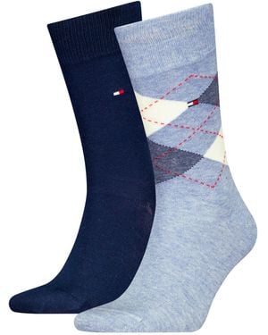 Tommy Hilfiger 2 Pack Crew Checked Socks Combo - Blue