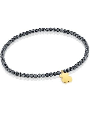 Tous Bracelet élastique avec boules rondes en hématite et motif d'ours plaqué or 18 carats sur argent - Métallisé