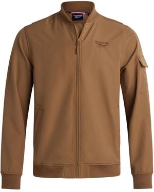 Reebok Full Zip Up Lightweight Water Resistant Windbreaker Soft Shell Collar Rain Coat For - Brown