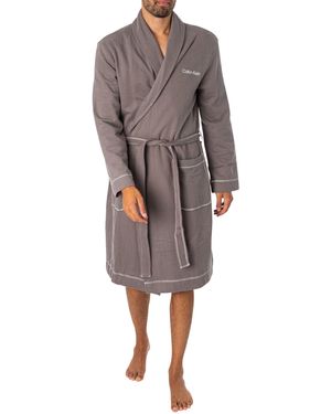 Calvin Klein Logo Embroidered Texture Bathrobe - Grey