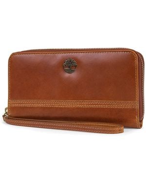 Timberland Portafoglio da donna in pelle RFID con cerniera e cinturino da polso - Marrone