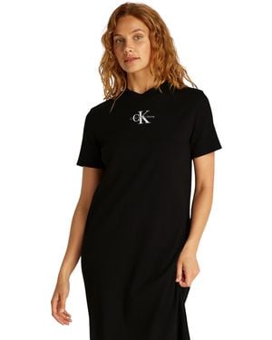 Calvin Klein Ck Jeans Monologo Long Rib Tee Dress J20j225543 - Black