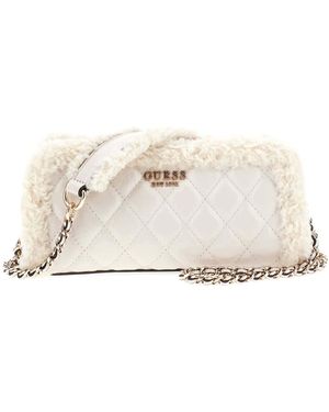Guess Umhängetasche Cristi Top Zip Crossbody Bag Bone creme - Schwarz