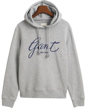 GANT Reg Script-Felpa con Cappuccio - Grigio