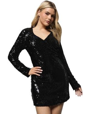 Dorothy Perkins Black Sequin Long Sleeve Ruched Wrap Mini Dress