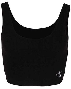Calvin Klein Top Corto A Costine Elasticizzate - Nero