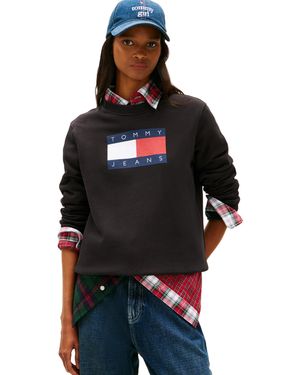 Tommy Hilfiger Womens Medium Weight Pullover Crewneck With Flag Logo Detail - Black