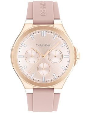 Calvin Klein Multi Zifferblatt Quarz Uhr für Kollektion Vibrancy mit Blush Silikonarmband - 25100108 - Pink