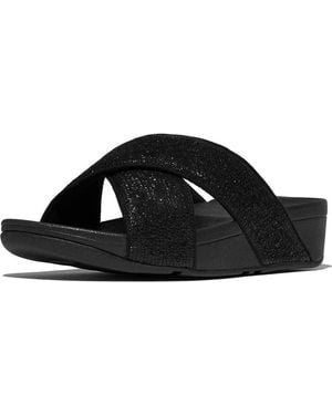 Fitflop Womens Lulu Crinkled-shimmer Cross Slides - Black
