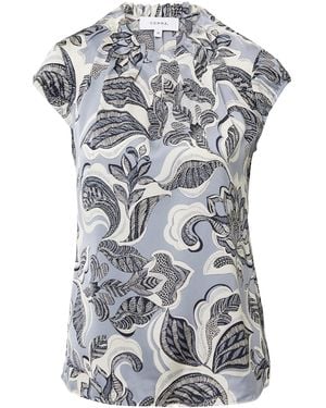 Comma, Satinbluse mit Raffung und All-Over-Print hellblau 44 - Grau