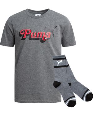 PUMA 2 pezzi maglietta a maniche corte con grafica e calzini sportivi - camicia e calzini abbinati per - Grigio