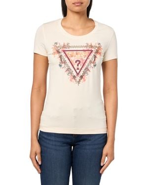 Guess Maglietta Eco a maniche corte da donna con fiori triangolari - Bianco