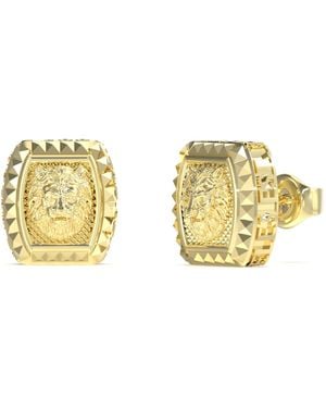 Guess Lion King Gold Steel Stud Earrings - Metallic