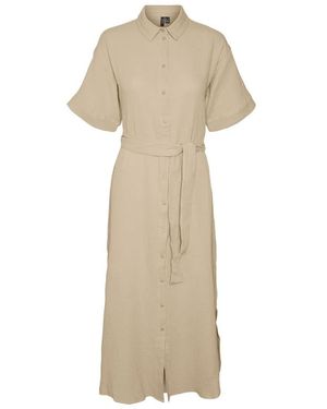 Vero Moda VMNATALI Nia 2/4 Calf Shirt Dress Wvn Vestito - Neutro