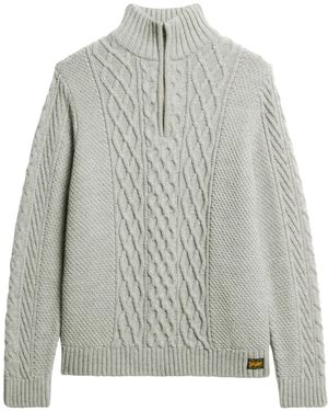 Superdry Jacob Zopfmusterpullover mit halblangem Reißverschluss Mittelgrau XL