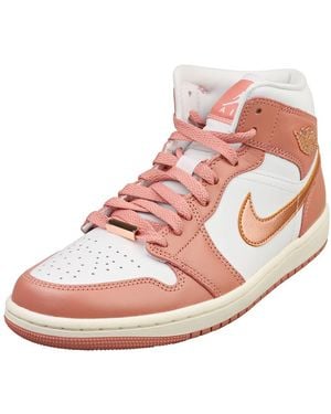 Nike Air Jordan 1 Mid Se Womens Fashion Trainers In Red Stardust Copper - 9 Uk - Pink