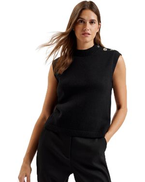 Ted Baker S Wmk-rondher-rose Button Crew Neck Tank Vest - Black