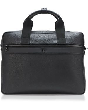 HUGO Mens Stacked Logo Leather Briefcase - Black
