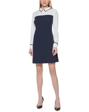 Tommy Hilfiger Long Sleeve Collared Twofer Shift Mini Dress - Blue