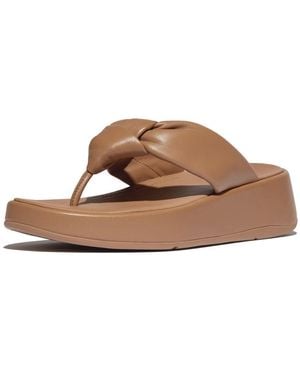 Fitflop F-knot Soft Leather Toe-post Sandals Uk 5 Tan - Brown