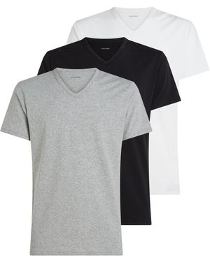 Calvin Klein Uomo T-shirt iche Corte Confezione da 3 con Scollo a V - Nero