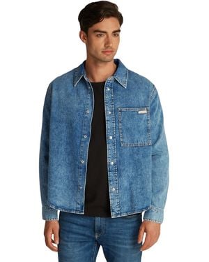 Calvin Klein Uomo Camicia in Jeans Regular Denim Shirt Taschino sul Petto - Blu