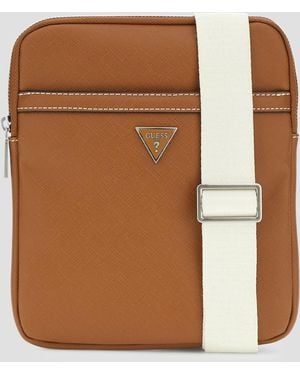 Guess Borsa a tracolla piatta Eco Saffiano - Marrone
