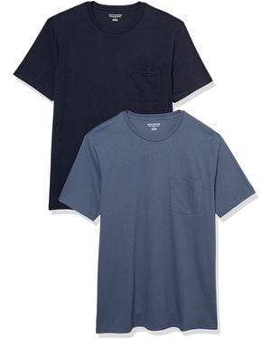 Amazon Essentials Maglietta Girocollo a iche Corte con Taschino Uomo - Blu