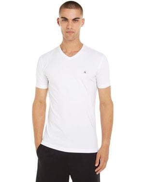 Calvin Klein T-Shirt Kurzarm Badge V-Neck Tee aus Baumwolle - Weiß