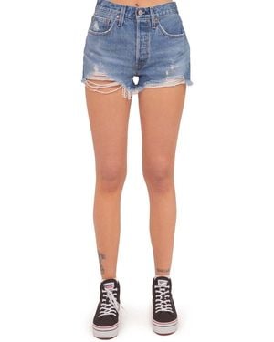 Levi's 501 Denim Shorts Distressed Frayed Hem - Blue