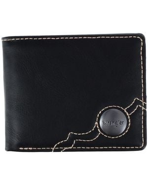 Wrangler Classic Round Logo Stitch Edges Bifold Wallet - Black