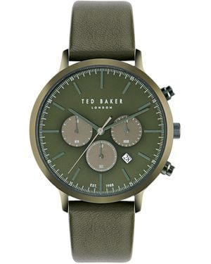 Ted Baker Gents Military Green Leather Strap Watch