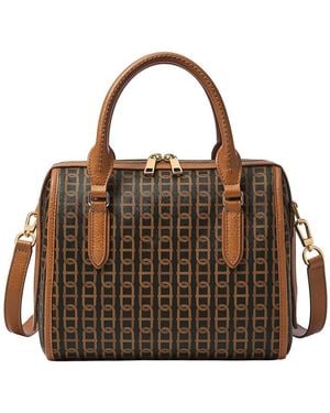 Fossil Williamson Coated Canvas Satchel Purse Handbag - Brown