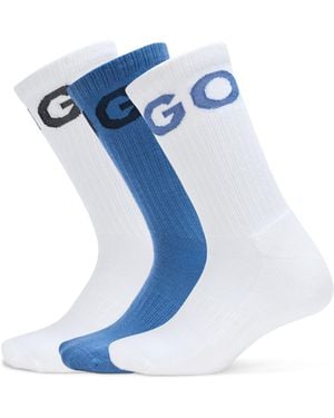 HUGO 3 Pack Bold Logo Ribbed Cotton Socks - Blue