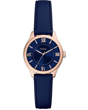 Fossil Gilmore Three-hand Date Blue/rose Gold-tone Stainless Steel Vintage-inspired Watch