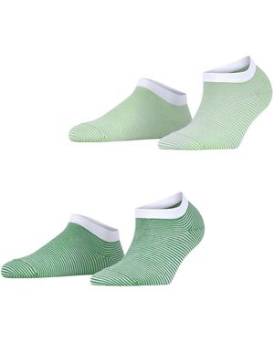Esprit Fine Stripe W Sn Cotton Short Patterned 2 Pairs Trainer Socks - Green