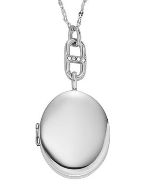 Fossil Stainless Steel Silver Locket Engravable Necklace - White