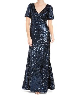 Calvin Klein Short Sleeve Cross Front V-neck Gown - Blue