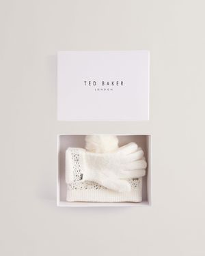 Ted Baker Keriis-rhinestone Knitted Hat And Gloves Set - Natural