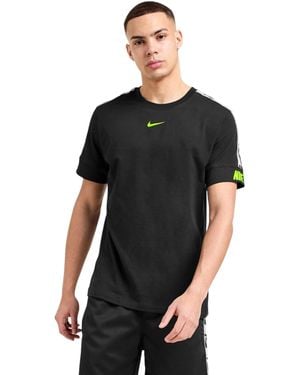 Nike S Repeat Tape Logo T Shirt Short Sleeve Cotton Sportswear Crew Jersey Tee - Black