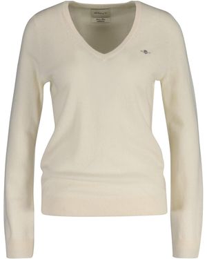 GANT Extrafine Lambswool V-Neck Pullover - Natur