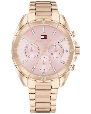 Tommy Hilfiger Montre Analogique Multifunction à Quartz pour avec Bracelet en Acier Inoxydable de Couleur Or Rose Clair