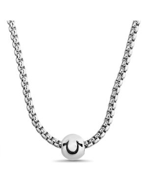 TRUE RELIGION Horseshoe Ball Pendant 22 Inch Long Thick Box Chain Necklace For Rhodium Plated Brass - Metallic