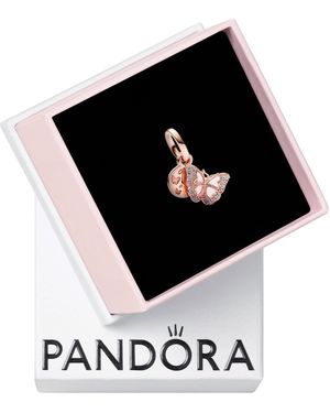 PANDORA Moments Butterfly 14k Rose Gold-plated Dangle With Fancy Fairy Tale Pink And Clear Cubic Zirconia - Black