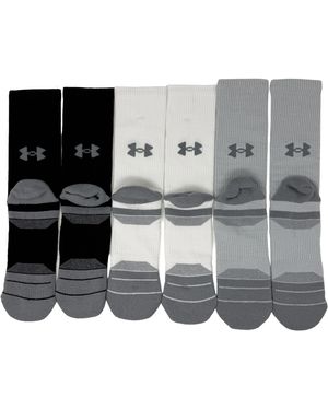 Under Armour Men's Ua Performance Tech Cushioned Crew Socks - 6 Pack, Grey/black/white, Large - Metallic