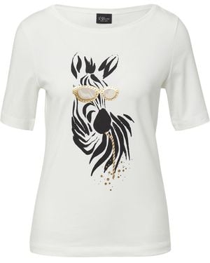 S.oliver Jersey-T-Shirt mit Zebra-Artwork Ecru 44 - Weiß